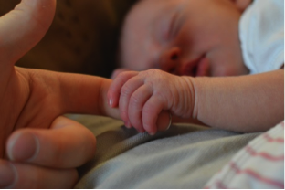 Infant holding mother's finger